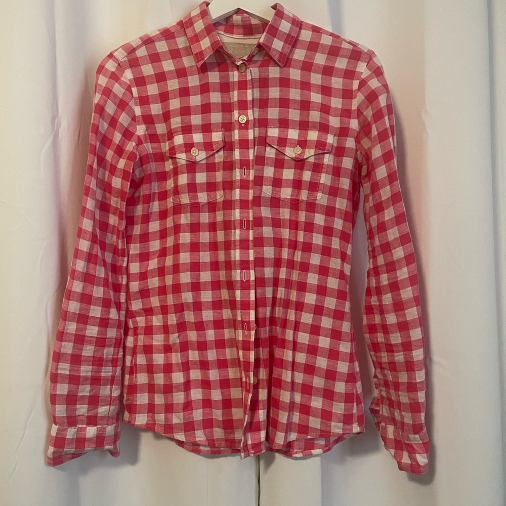 Banana Republic Pink and White Plaid Shirt